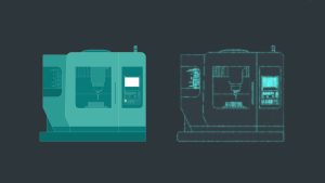 Digital Twin concept showing virtual replica of a CNC machine alongside its physical counterpart